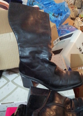 Kadın Siyah Deri Tokalı Yüksek Topuklu Biker Çizme - Görsel 2