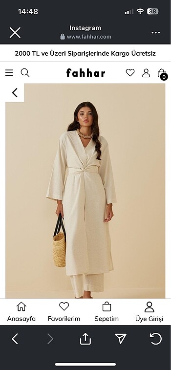 Fahhar keten kimono bej
