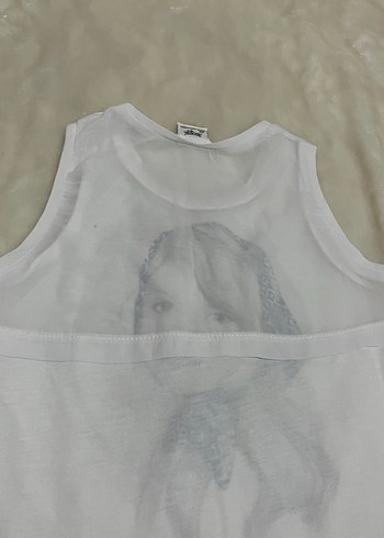 Kız Çocuk Beyaz Baskılı Kolsuz Tişört - Görsel 2