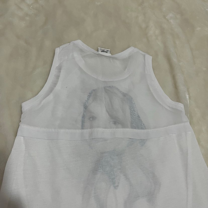 Kız Çocuk Beyaz Baskılı Kolsuz Tişört - Görsel 2