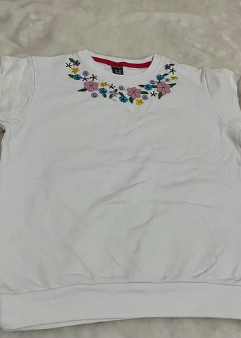 Nakışlı Beyaz Kız Çocuk Sweatshirt - Görsel 2