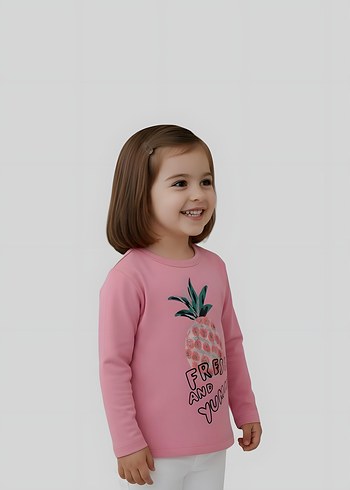 Kız Çocuk Pembe Baskılı Uzun Kollu Tişört 5-6 Yaş - Görsel 3