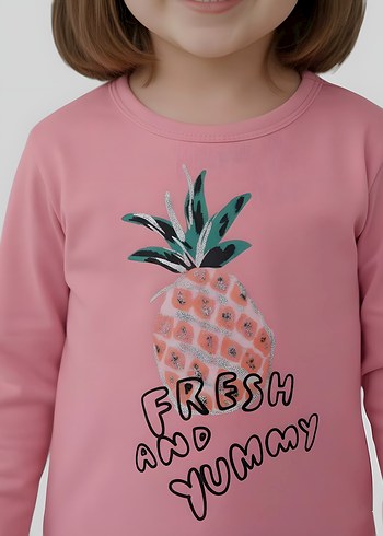 Kız Çocuk Pembe Baskılı Uzun Kollu Tişört 5-6 Yaş - Görsel 4