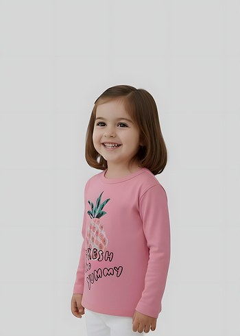 Kız Çocuk Pembe Baskılı Uzun Kollu Tişört 5-6 Yaş - Görsel 2