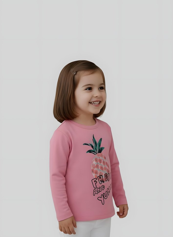 Kız Çocuk Pembe Baskılı Uzun Kollu Tişört 5-6 Yaş - Görsel 3