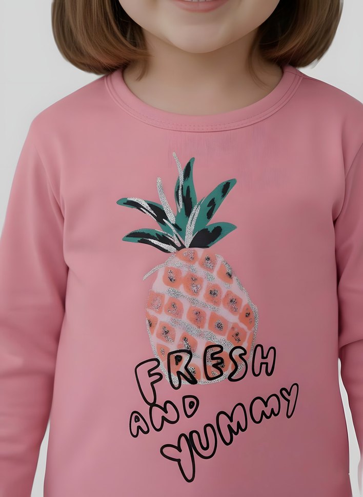 Kız Çocuk Pembe Baskılı Uzun Kollu Tişört 5-6 Yaş - Görsel 4