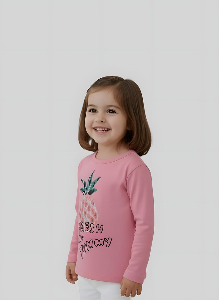 Kız Çocuk Pembe Baskılı Uzun Kollu Tişört 5-6 Yaş - Görsel 2