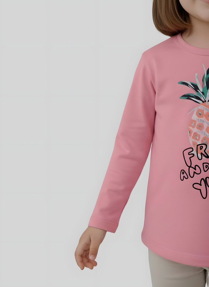 Kız Çocuk Pembe Baskılı Uzun Kollu Tişört 5-6 Yaş - Görsel 5