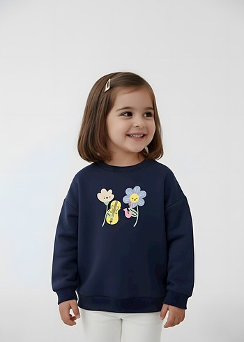 Çiçek Baskılı Uzun Kollu Kız Sweatshirt - Görsel 2