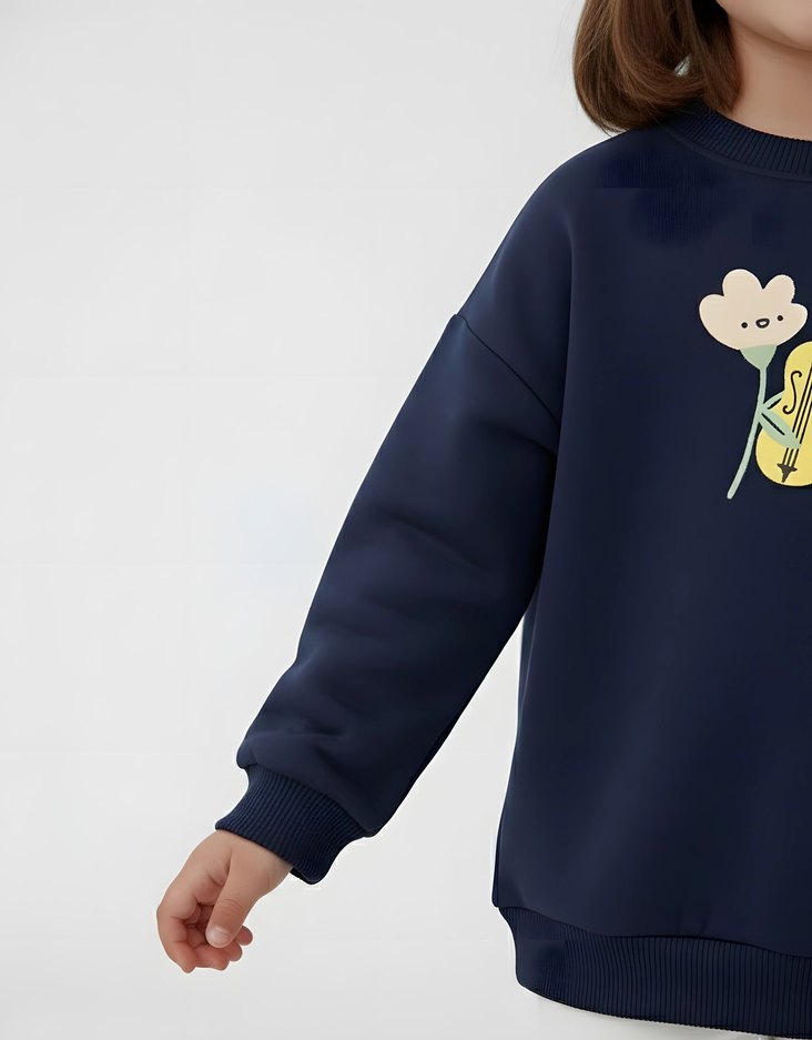 Çiçek Baskılı Uzun Kollu Kız Sweatshirt - Görsel 5