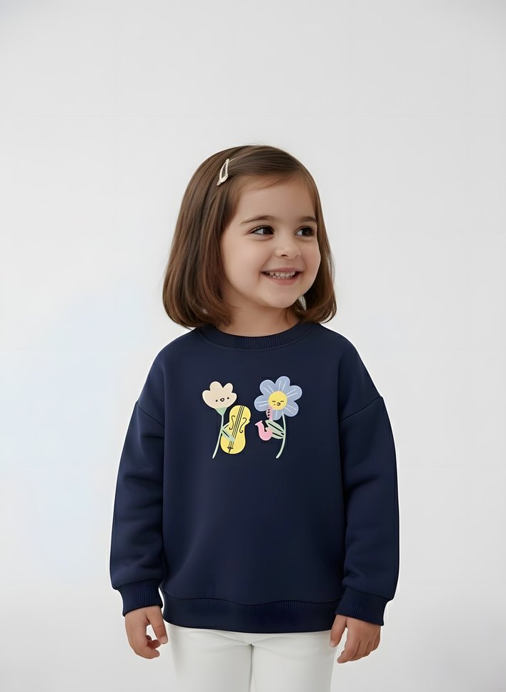 Çiçek Baskılı Uzun Kollu Kız Sweatshirt - Görsel 2