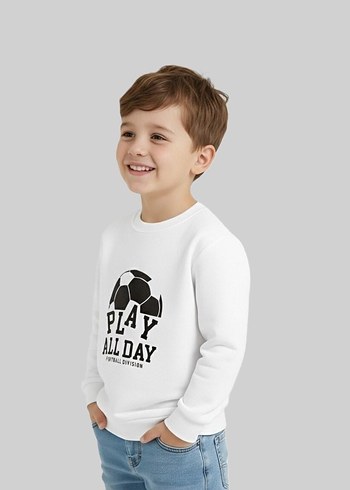 Beyaz Erkek Çocuk Baskılı Sweatshirt - Görsel 2