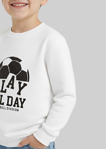 Beyaz Erkek Çocuk Baskılı Sweatshirt - Görsel 5