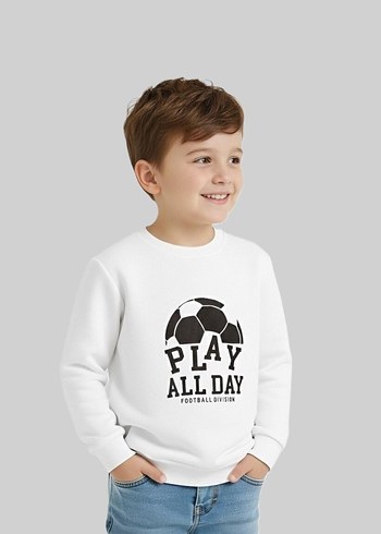 Beyaz Erkek Çocuk Baskılı Sweatshirt - Görsel 3