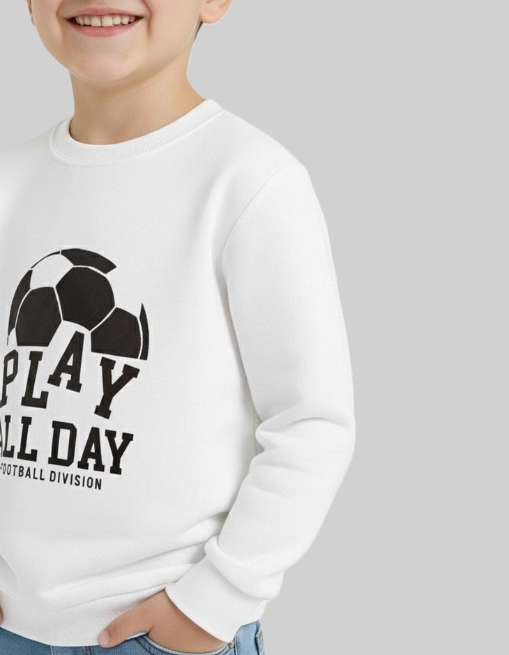 Beyaz Erkek Çocuk Baskılı Sweatshirt - Görsel 5