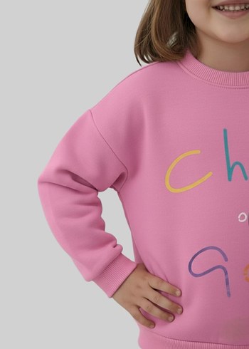 Kız Çocuk Pembe Baskılı Sweatshirt - Görsel 5