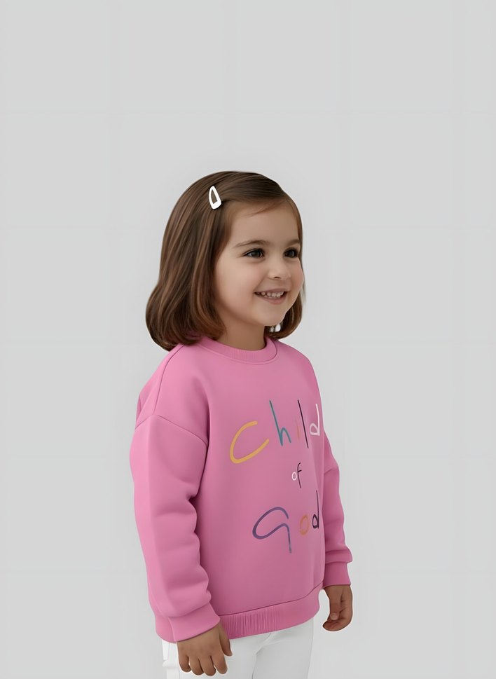 Kız Çocuk Pembe Baskılı Sweatshirt - Görsel 3