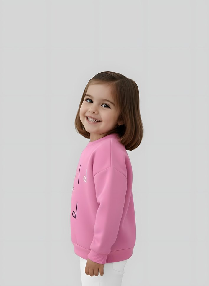 Kız Çocuk Pembe Baskılı Sweatshirt - Görsel 2