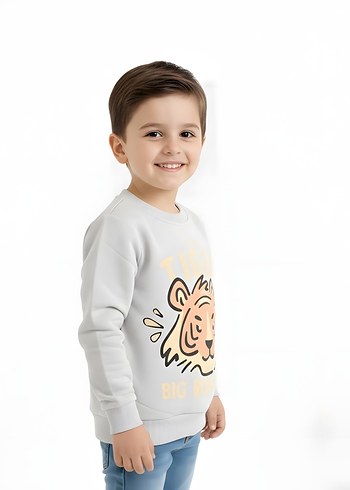 Gri Erkek Çocuk Kaplan Baskılı Sweatshirt - Görsel 2