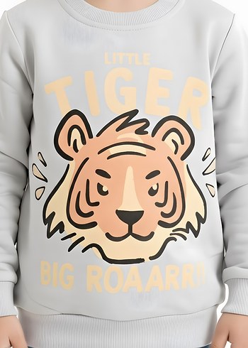 Gri Erkek Çocuk Kaplan Baskılı Sweatshirt - Görsel 4