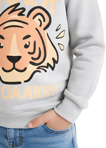 Gri Erkek Çocuk Kaplan Baskılı Sweatshirt - Görsel 5