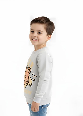 Gri Erkek Çocuk Kaplan Baskılı Sweatshirt - Görsel 3