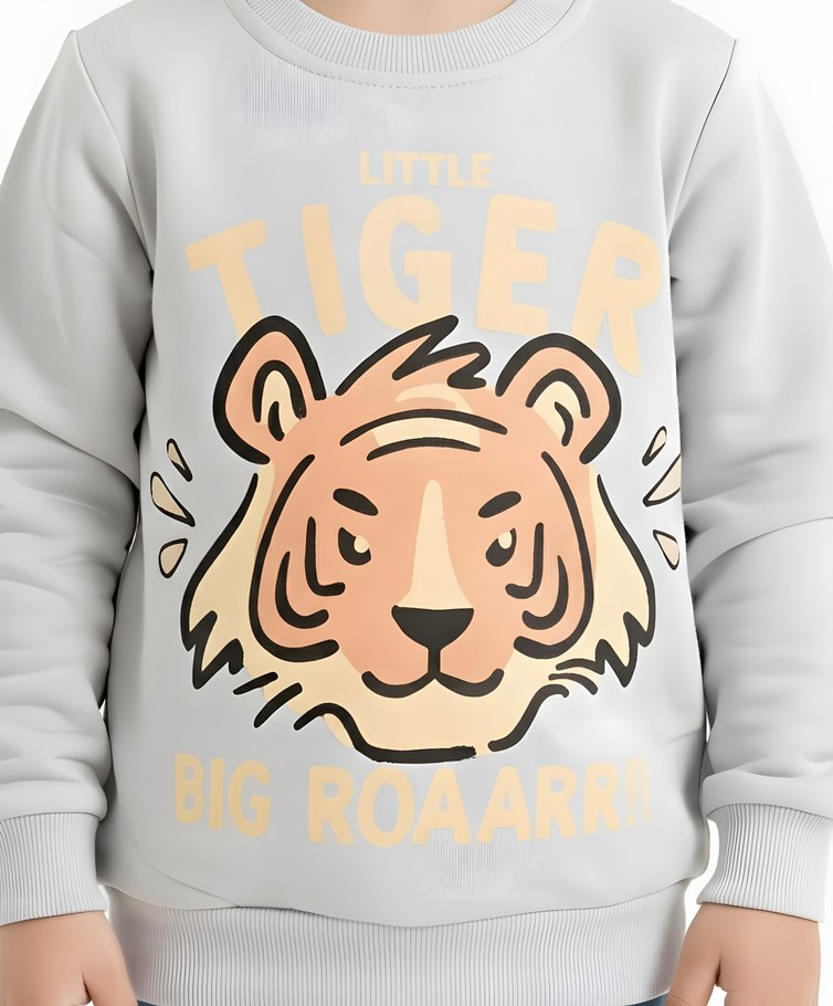 Gri Erkek Çocuk Kaplan Baskılı Sweatshirt - Görsel 4