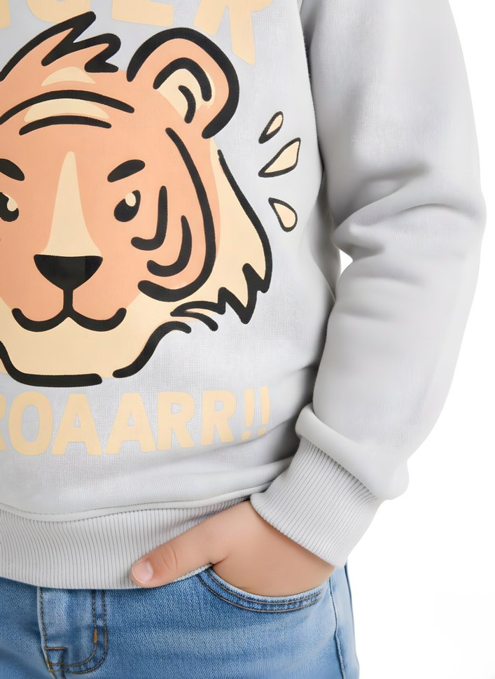 Gri Erkek Çocuk Kaplan Baskılı Sweatshirt - Görsel 5