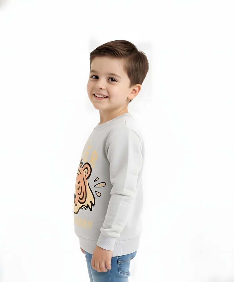 Gri Erkek Çocuk Kaplan Baskılı Sweatshirt - Görsel 3