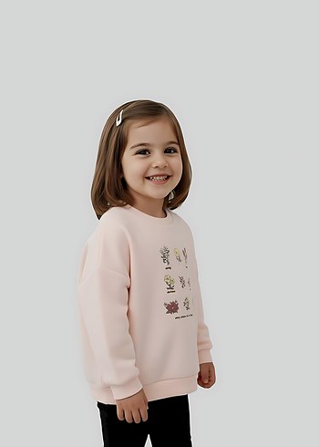 Kız Çocuk Pembe Baskılı Sweatshirt - Görsel 2