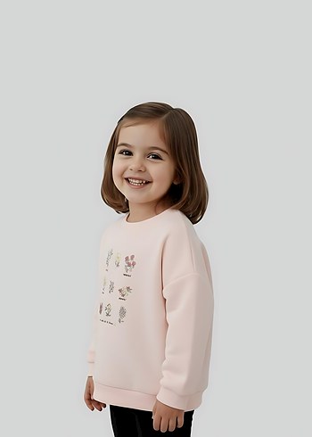 Kız Çocuk Pembe Baskılı Sweatshirt - Görsel 3