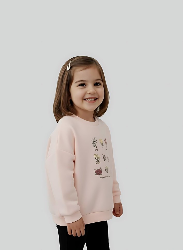 Kız Çocuk Pembe Baskılı Sweatshirt - Görsel 2