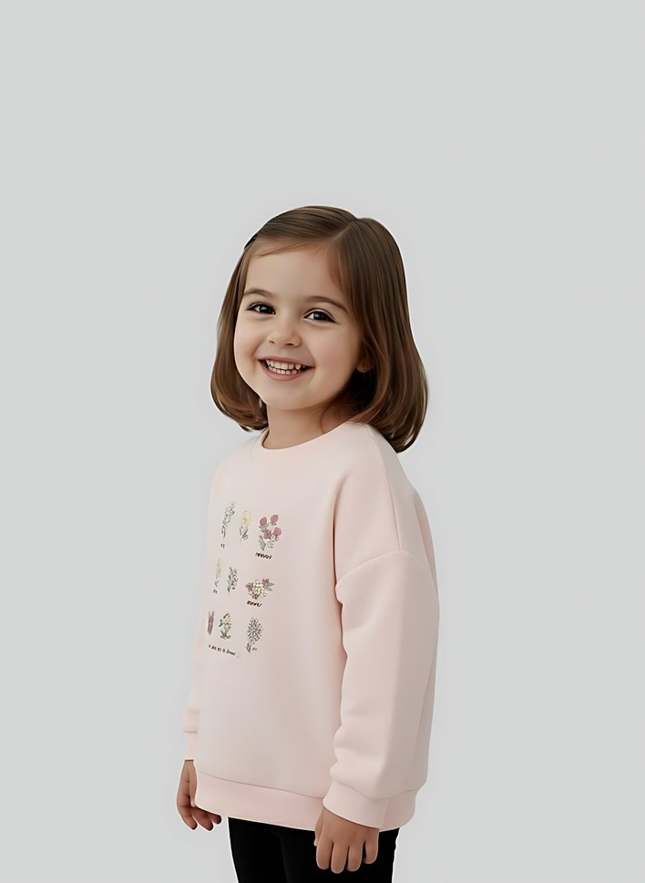 Kız Çocuk Pembe Baskılı Sweatshirt - Görsel 3