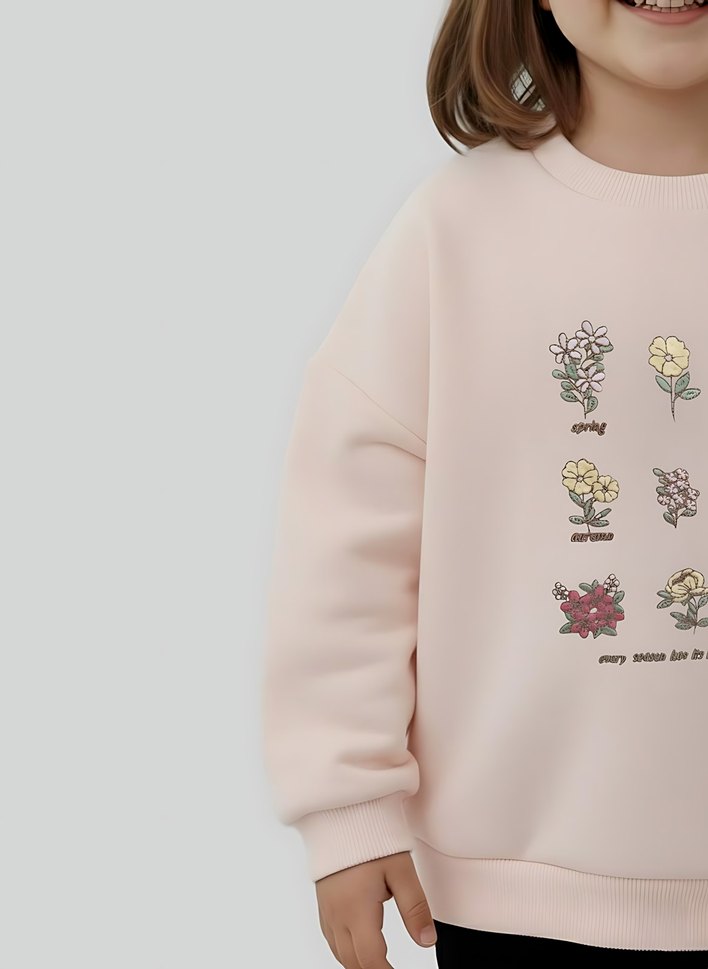 Kız Çocuk Pembe Baskılı Sweatshirt - Görsel 5