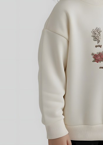 Kız Çocuk Bej Baskılı Sweatshirt - Görsel 5
