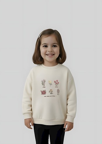 Kız Çocuk Bej Baskılı Sweatshirt - Görsel 2