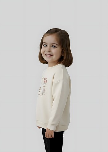 Kız Çocuk Bej Baskılı Sweatshirt - Görsel 3