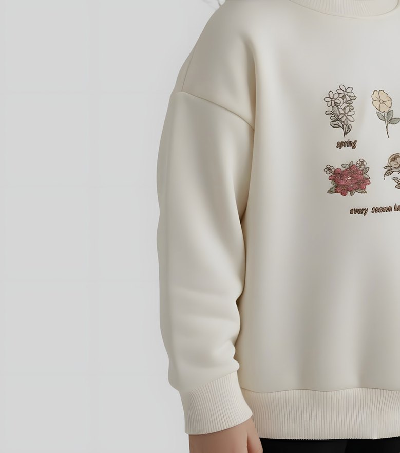 Kız Çocuk Bej Baskılı Sweatshirt - Görsel 5