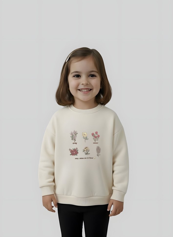 Kız Çocuk Bej Baskılı Sweatshirt - Görsel 2