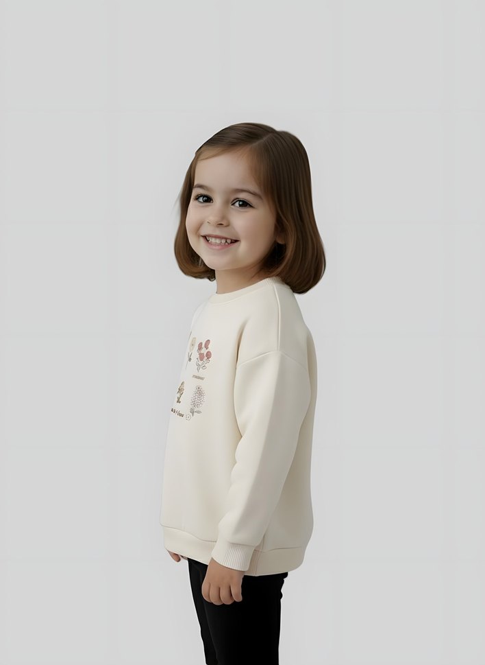 Kız Çocuk Bej Baskılı Sweatshirt - Görsel 3