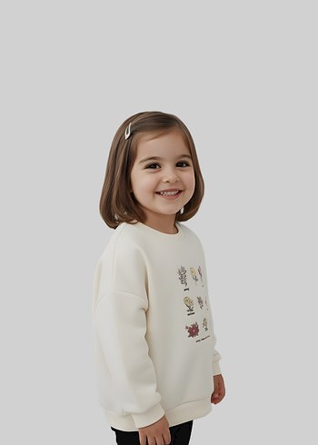 Kız Çocuk Beyaz Baskılı Sweatshirt - Görsel 2