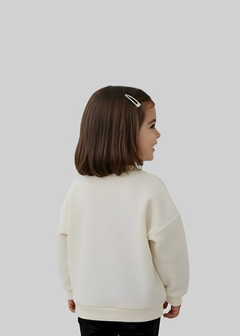 Kız Çocuk Beyaz Baskılı Sweatshirt - Görsel 6