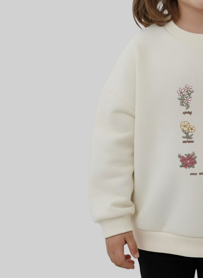 Kız Çocuk Beyaz Baskılı Sweatshirt - Görsel 5