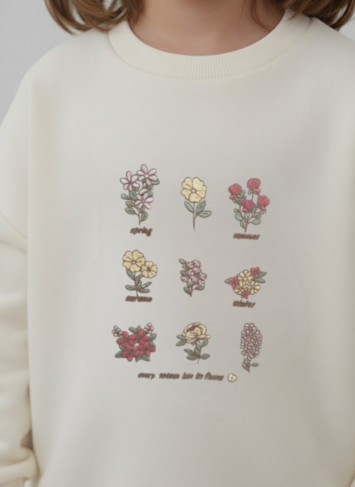 Kız Çocuk Beyaz Baskılı Sweatshirt - Görsel 4