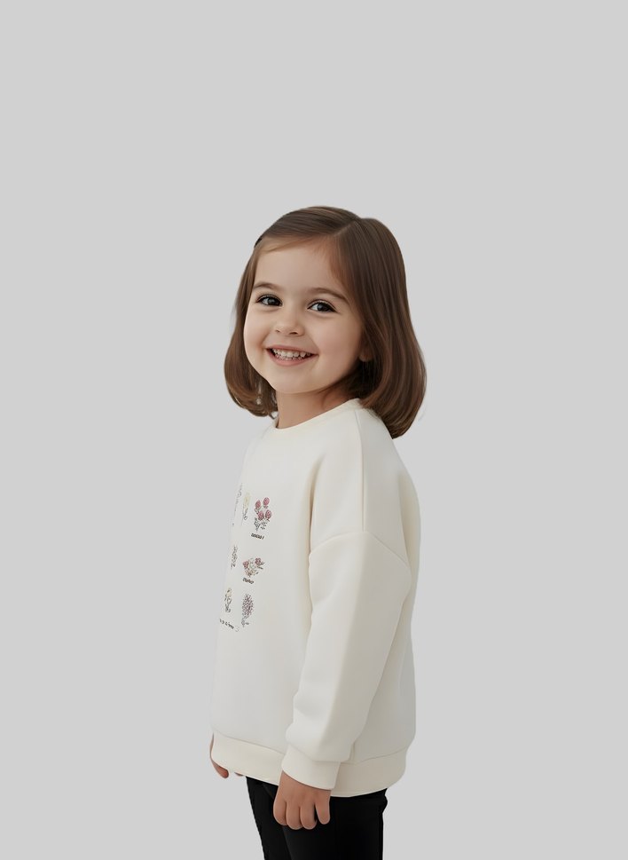 Kız Çocuk Beyaz Baskılı Sweatshirt - Görsel 3