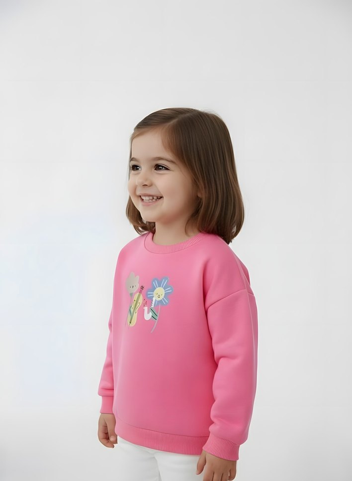 Rahat Kesim Renkli Baskılı Kız Sweatshirt 2-3 Yaş - Görsel 3