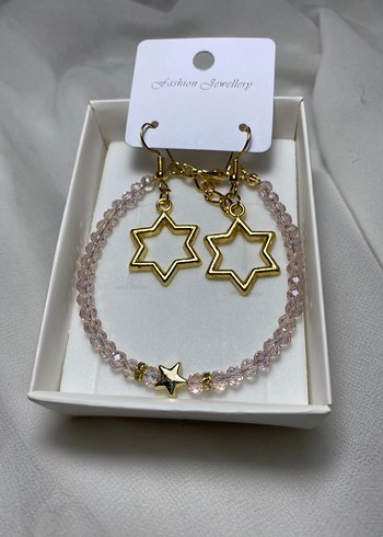 Altın Renkli Boncuklu Yıldız Bileklik ve Küpe Seti - Görsel 2