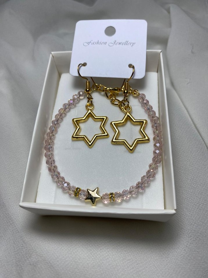 Altın Renkli Boncuklu Yıldız Bileklik ve Küpe Seti - Görsel 2