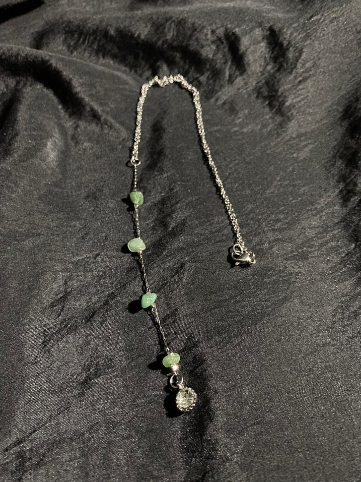 Yeşil Taşlı Uzun Zincir Kolye - Görsel 2