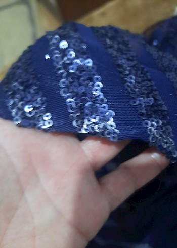 Abiyefon Lacivert Payetli V Yaka Uzun Abiye Elbise - Görsel 10